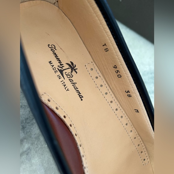 NWT Tommy Bahama Black All Leather Loafers Made in Italy NIB 8 Brown Twist Trim - Picture 3 of 11